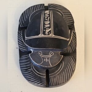 Vintage Black Carved Egyptian Scarab Decor